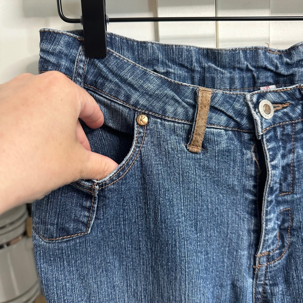 Vintage Y2K Karl Kani Flare Jeans Womens 28 Blue Knee Pocket Utility Streetwear - Picture 6 of 16